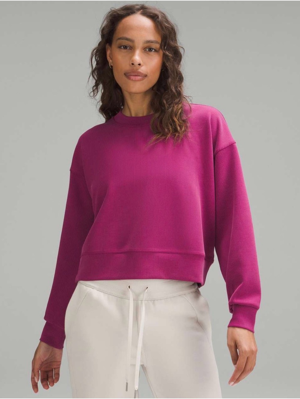 Lululemon Ribbed Softstreme Perfectly Oversized Cropped Crew Magenta Size 10